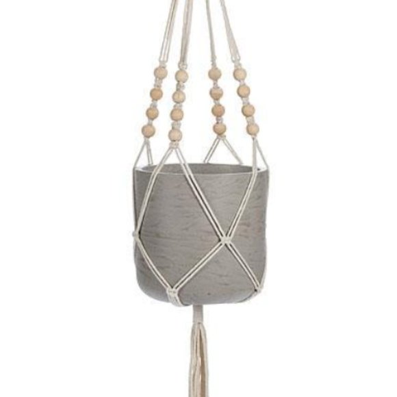Macrame Planter Hanger with Beads & Tail - Picture 5 of 7